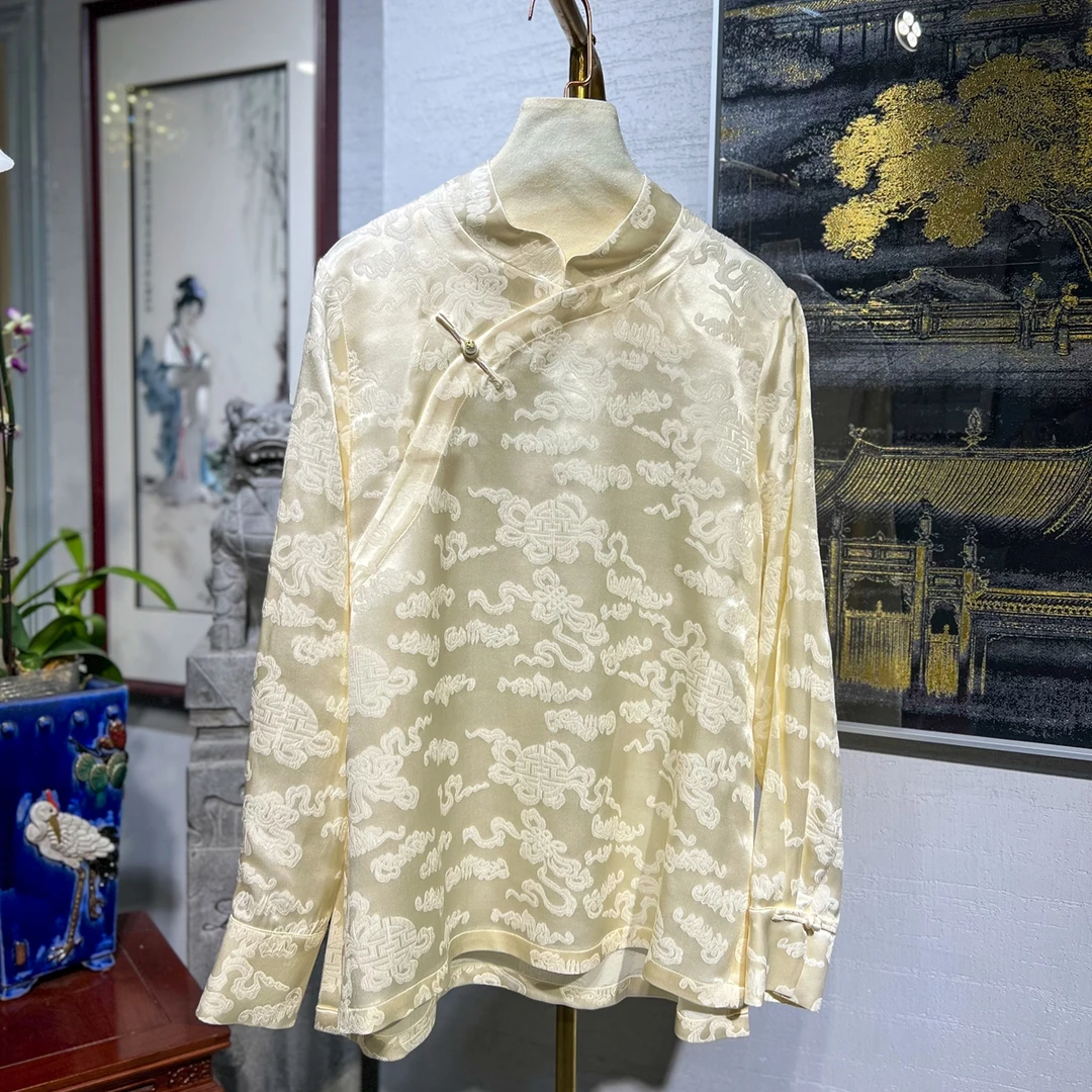 蓝大【晴空】新中式国风桑蚕丝上衣7419