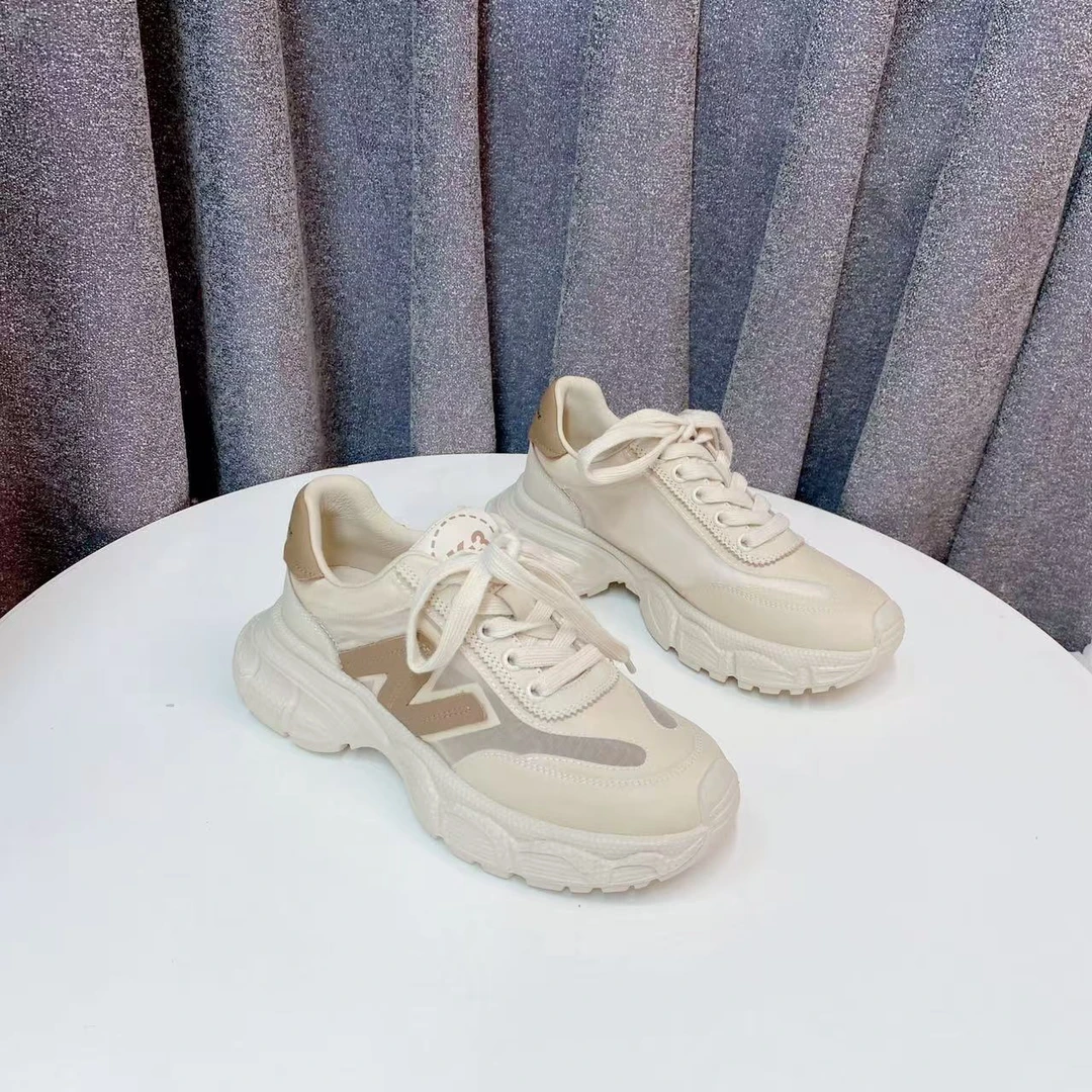 C6884   杏色  夏季时尚圆头系带休闲运动鞋女士老爹鞋