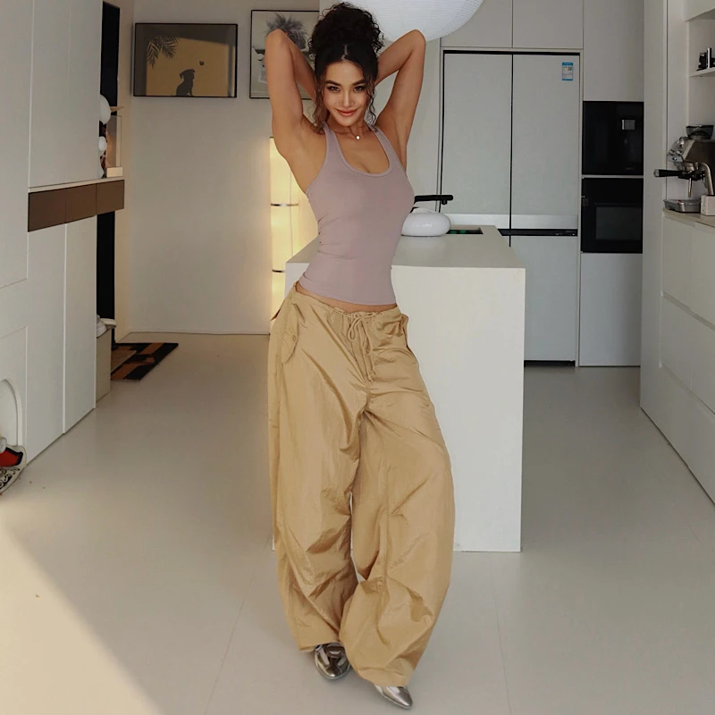 akiyostudio欧美风辣妹高腰显瘦女修身休闲百搭长裤宽松阔腿3217