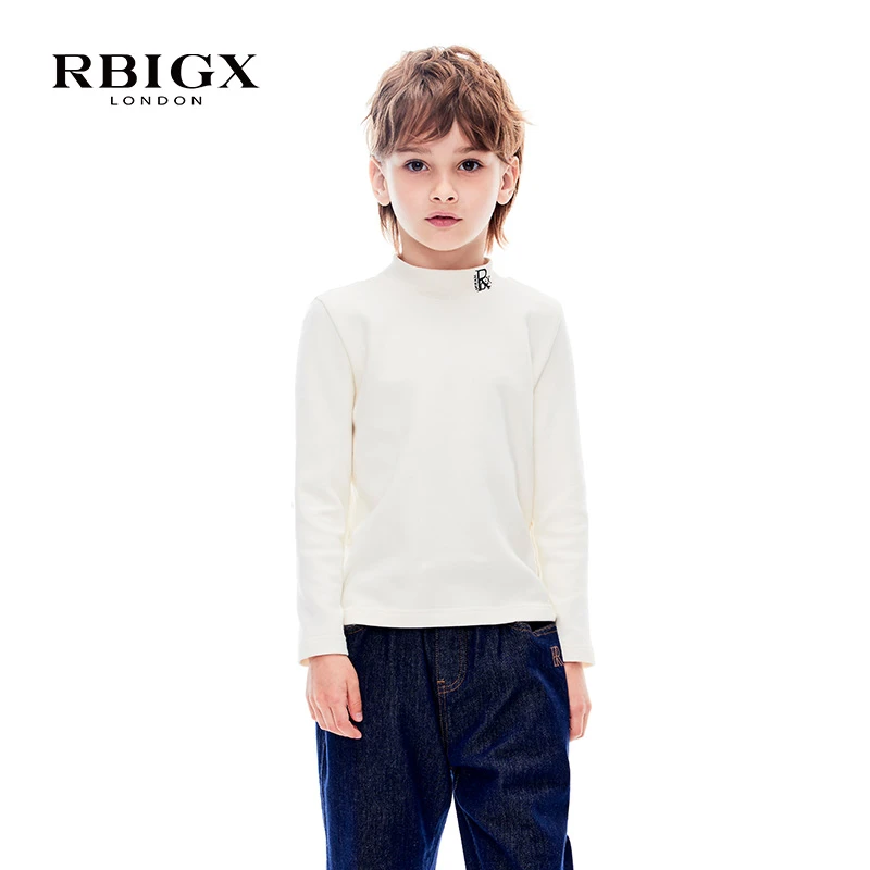 RBIGX瑞比克童装冬季新款男童复古贵族领子绣花长袖T恤CT3DR1633