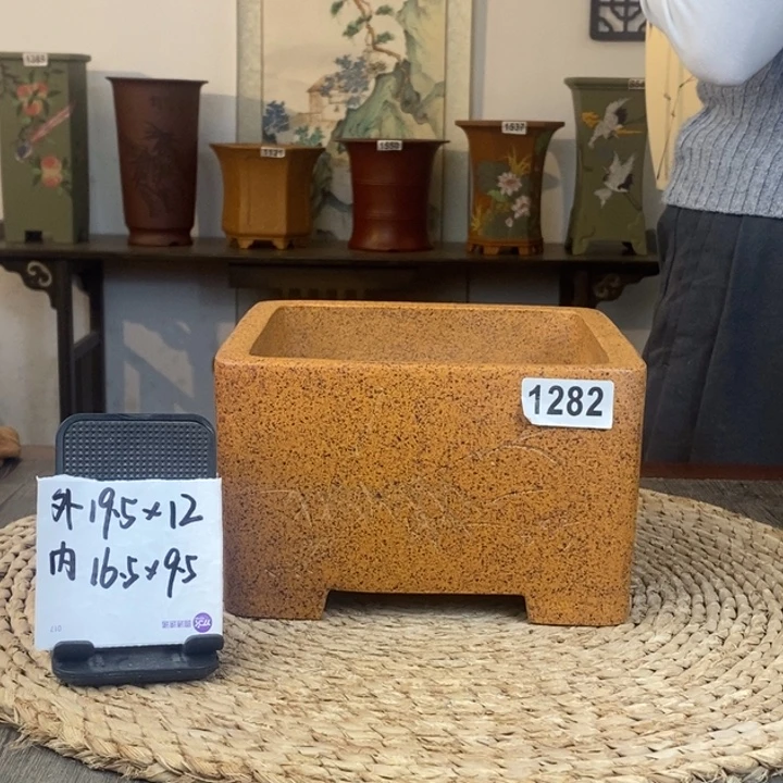 紫砂花盆 福利柴烧刻绘一颗印1282