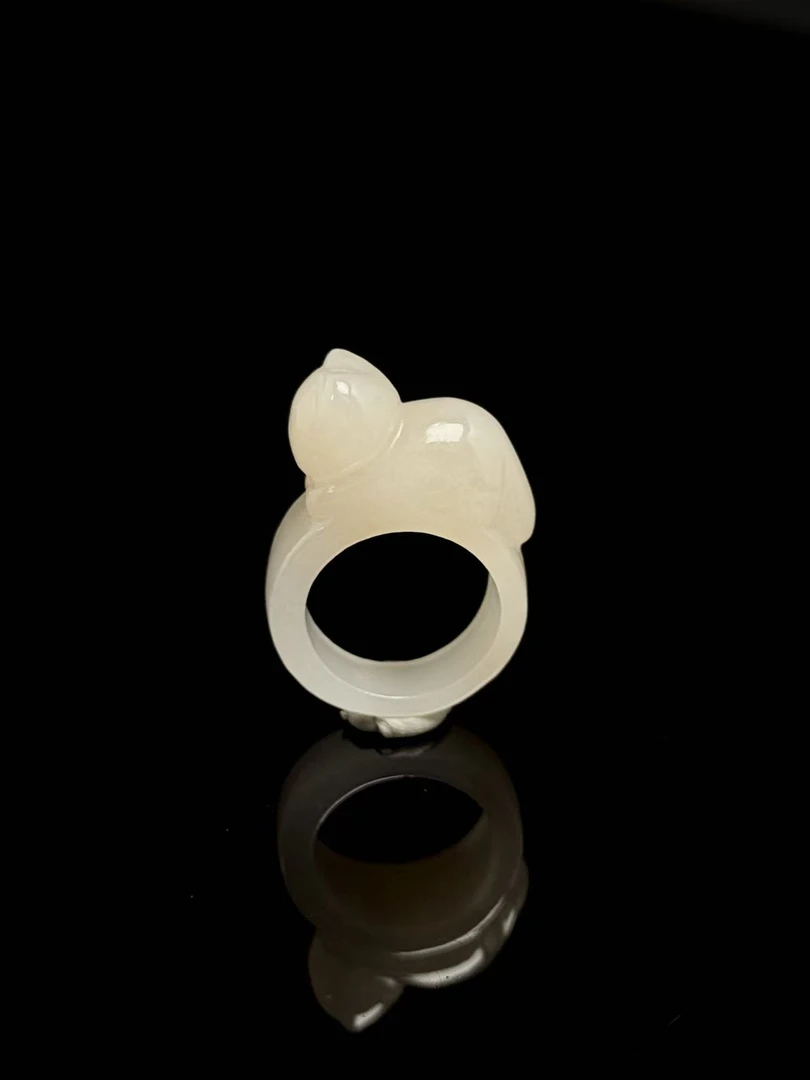 典藏级 和田玉 青海 白玉 藕粉 烟紫 猫咪 戒圈 戒指