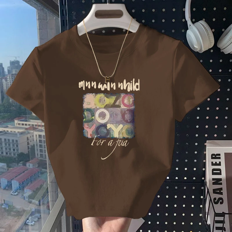 纯棉短袖t恤女夏季ins潮新款高级感修身显瘦时尚洋气短款圆领上衣