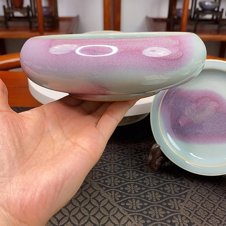 *****手工原矿天青釉紫斑洗