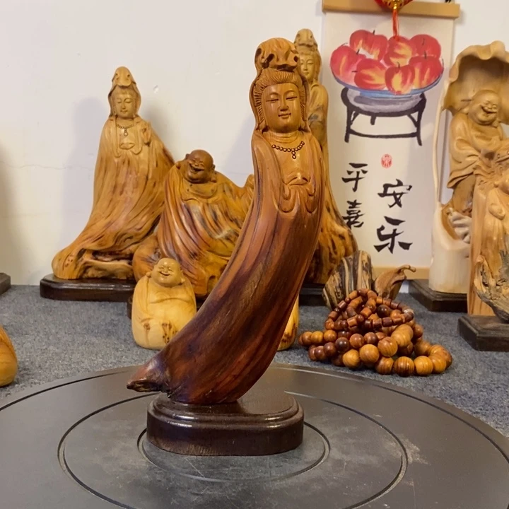 柏木（崖柏）崖柏观音摆件根雕工艺品