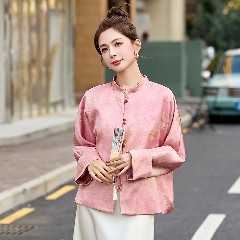 粉色新中式国风刺绣外套女2025春季新款复古盘扣小个子唐装上衣潮