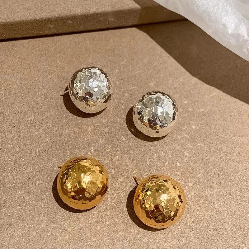 极简高级感~法式几何圆形捶打金属质感耳钉 复古气质轻奢温柔耳环