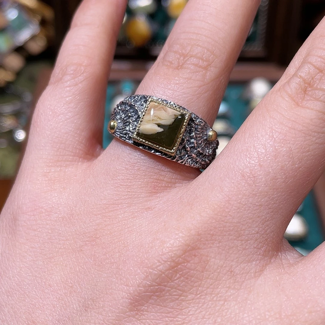 琥珀银S925镶嵌戒指戒指