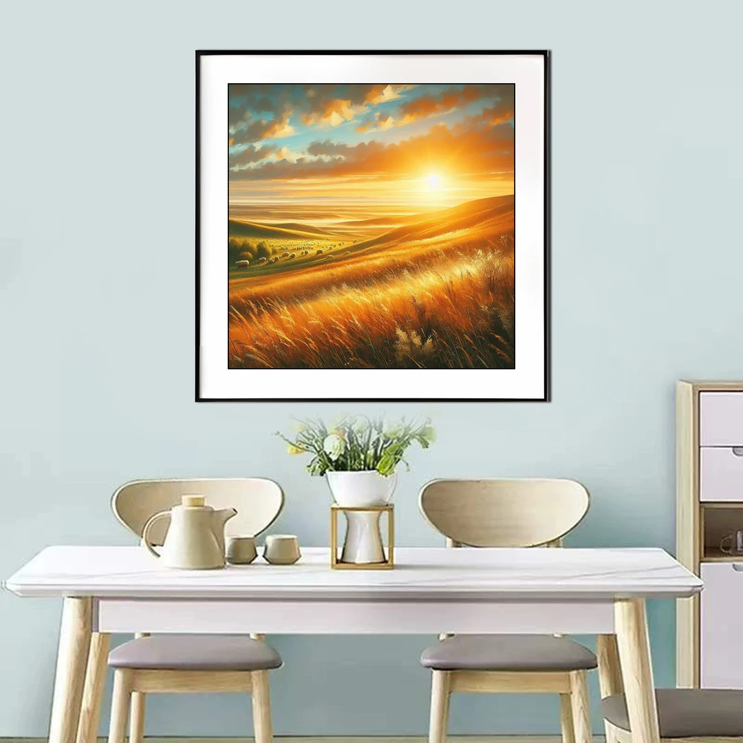 【新疆长绒棉双纱棉】6872风吹草低见牛羊十字绣大格60x60cm满绣