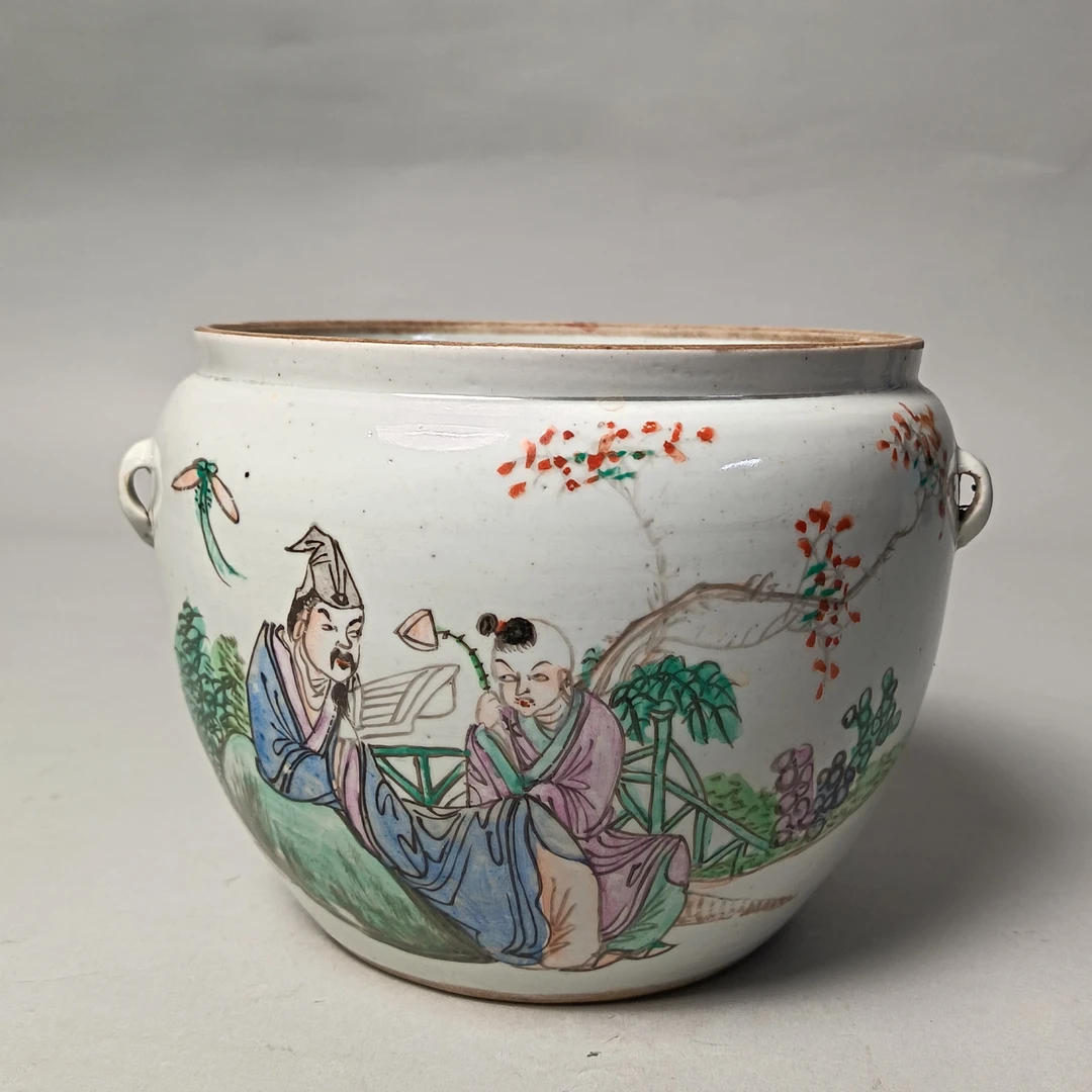 【010022765】民国 粉彩人物诗文四系粥罐