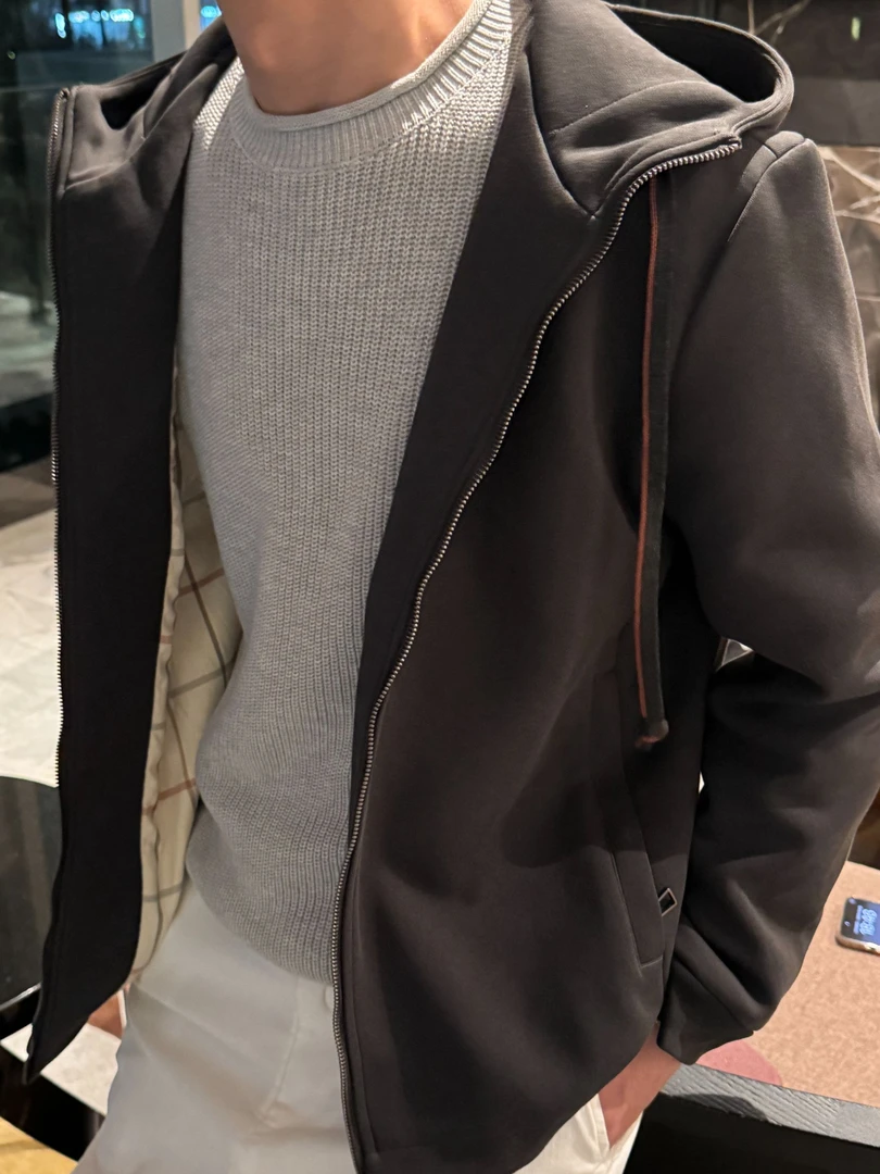 L*P版内织格纹帽衫外套原版还原男士高级感外套秋冬时尚连帽外套