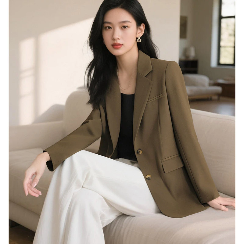 2025秋新款时尚简约气质上衣百搭纯色休闲西装外套女25070734