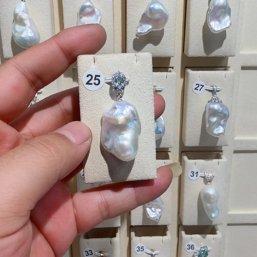 淡水珍珠银S925镶嵌吊坠(不含链)