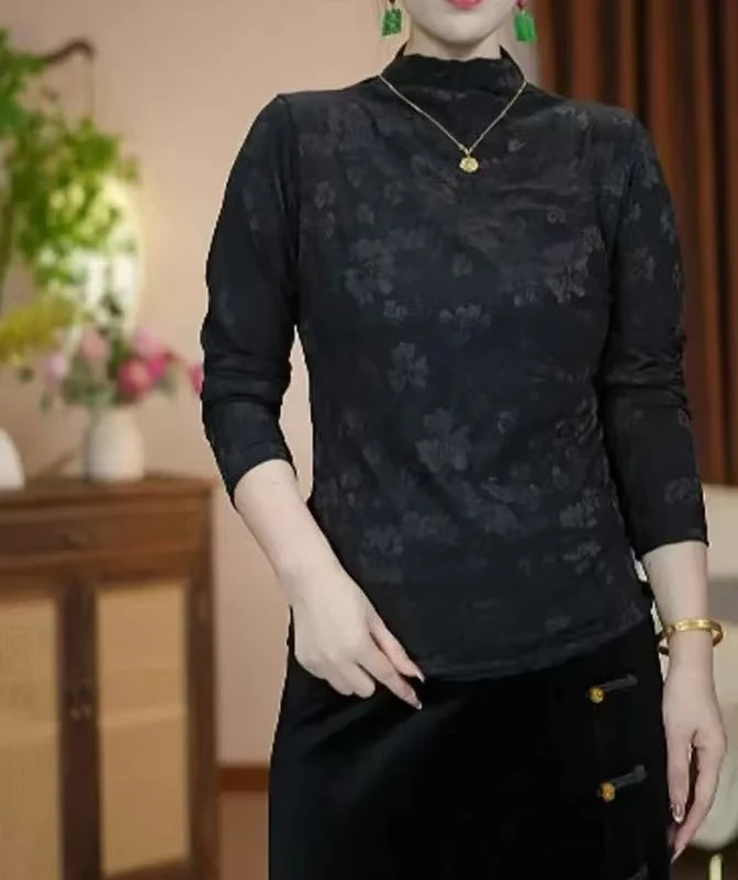 【花云瑶】秋冬新款轻奢时尚减龄洋气减龄中高领上衣打底衫