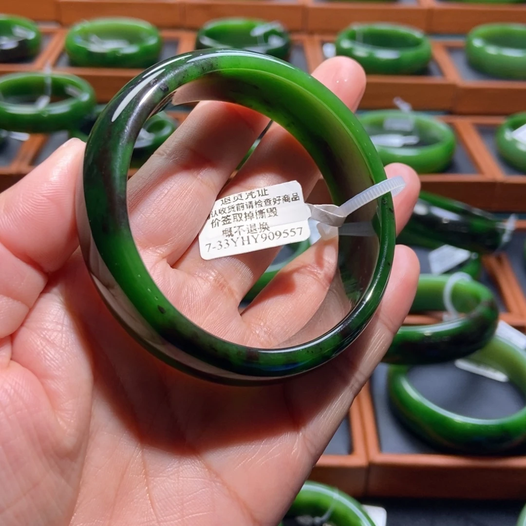 和田玉（碧玉）未镶嵌手镯菠菜绿5758