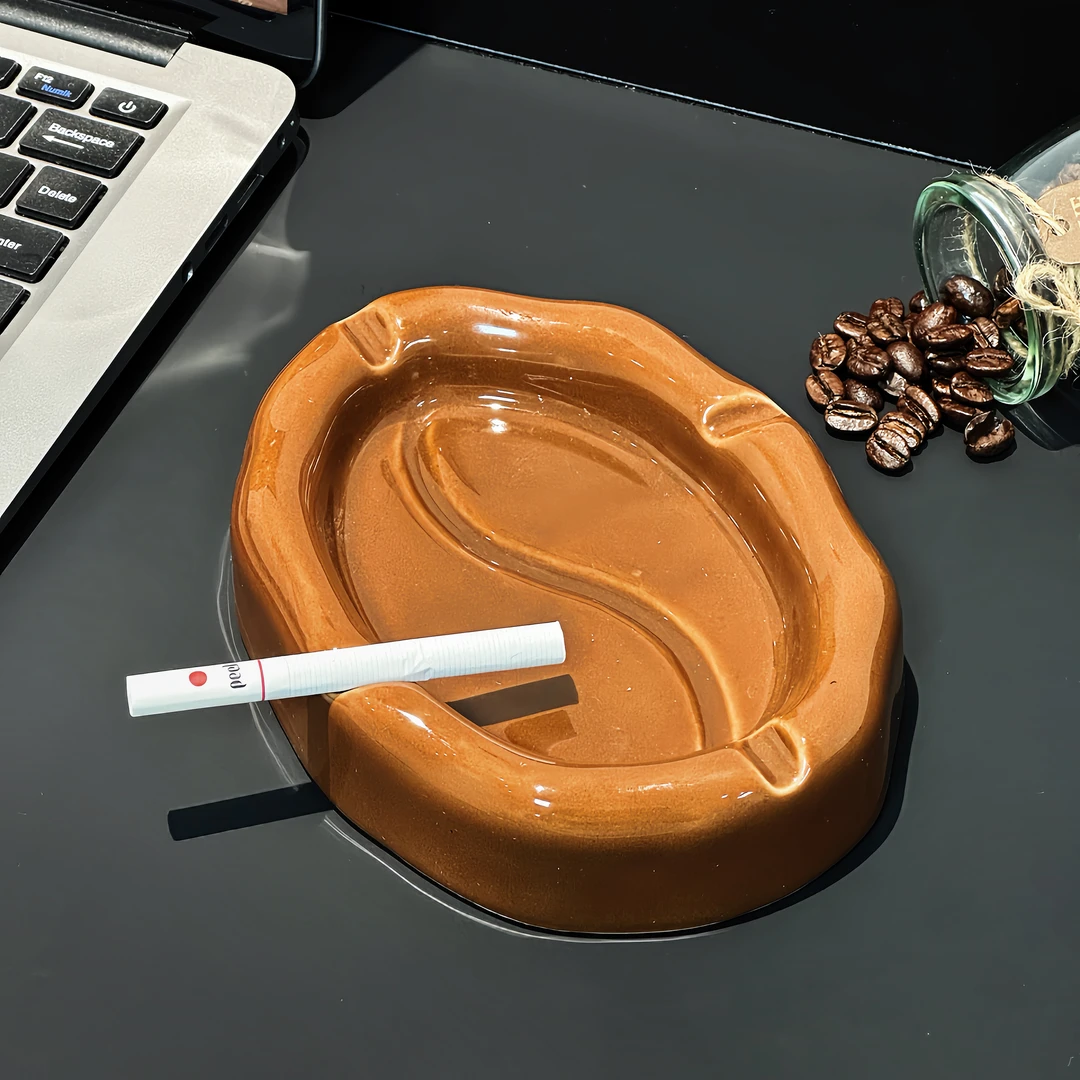 INS风创意咖啡豆烟灰缸家用客厅办公室陶瓷烟缸烟盅桌面装饰摆件