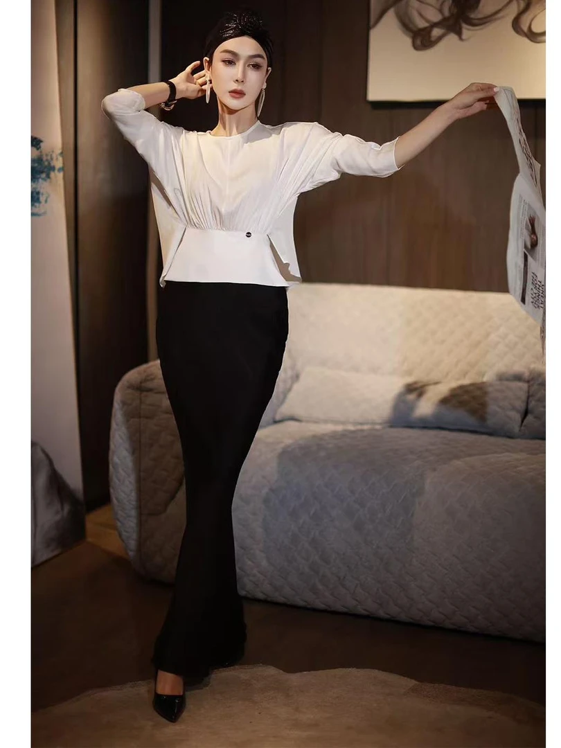 轻熟高级感黑色收腰绑带休闲长袖衬衫女装夏季时尚减龄气质单品