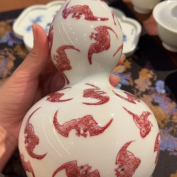 仿古原矿釉里红福禄瓶