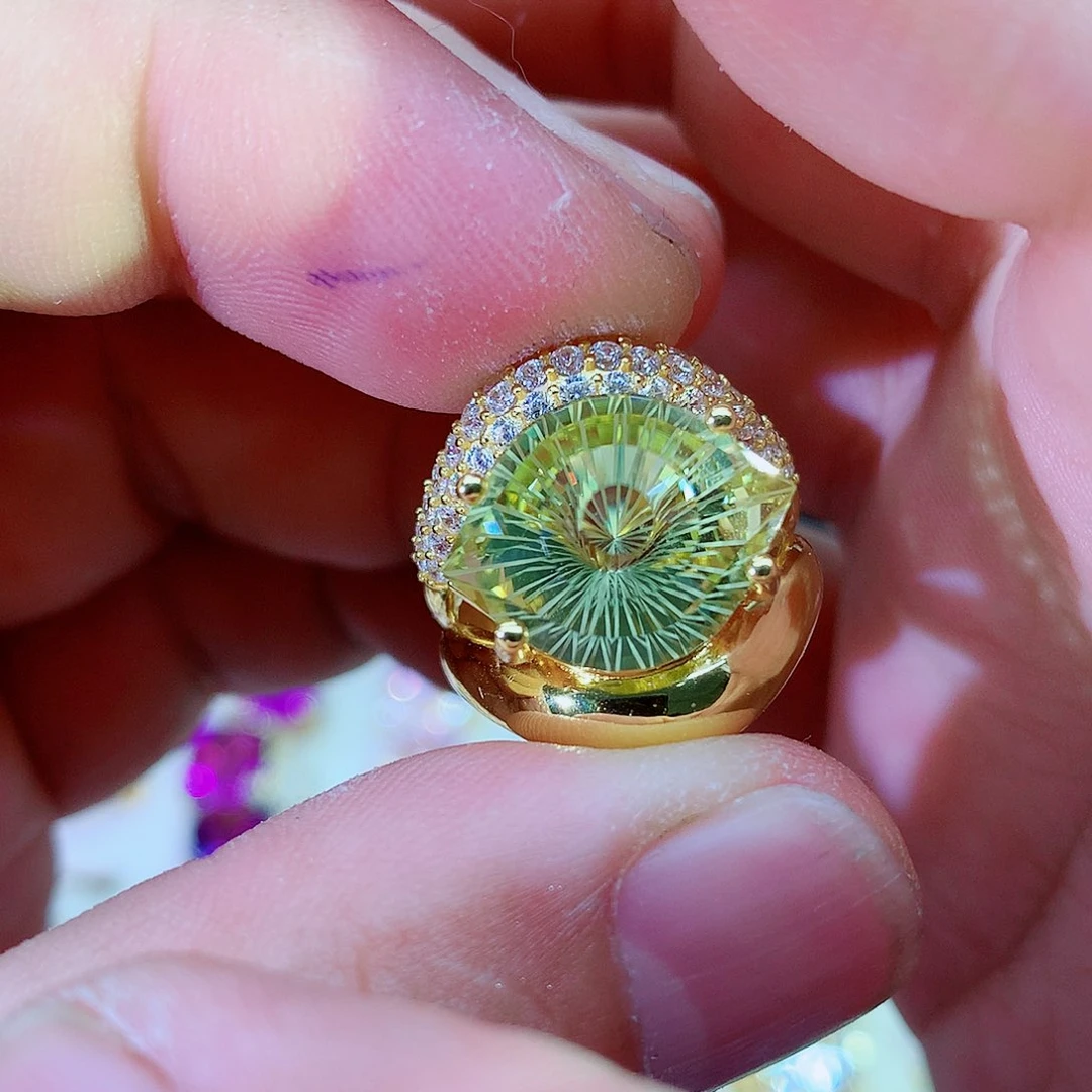 水晶戒指银S925镀金镶嵌