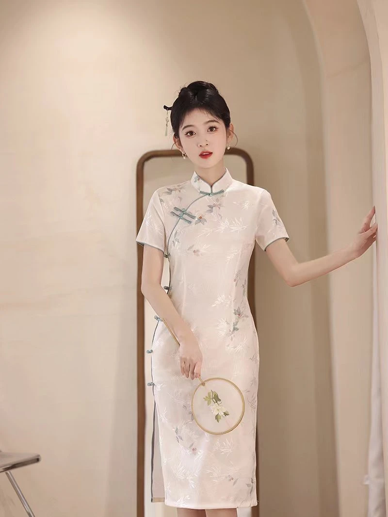 【麦麦-今宜】夏季新中式中国风旗袍复古气质减龄显瘦日常中长款