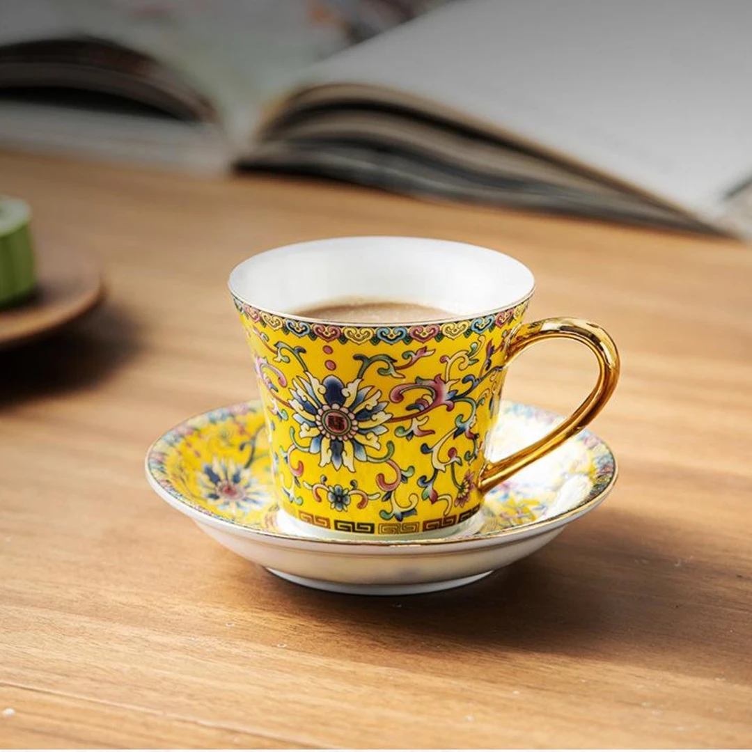金边杯子珐琅彩牛奶专用咖啡杯宫廷风家用骨瓷琉璃轻奢陶瓷