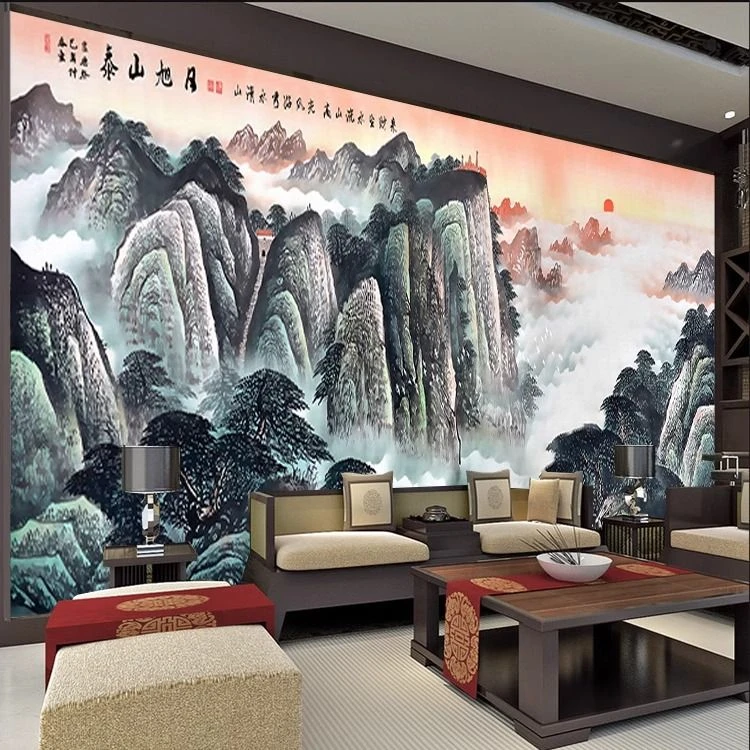 有山无水靠山图立体沙发背景电视墙2025最新款高档大气挂画壁布