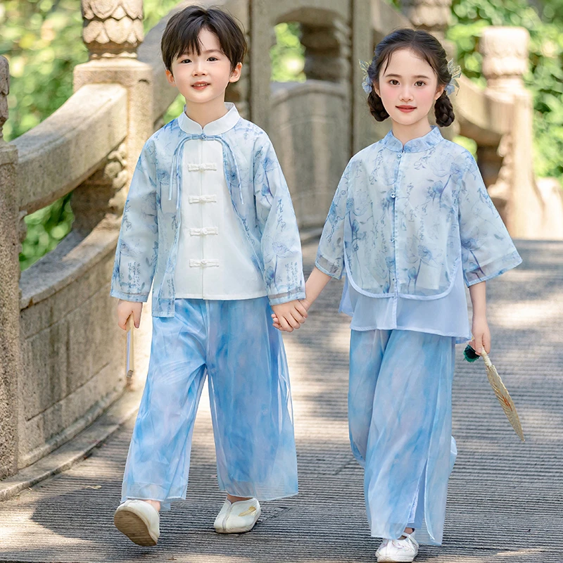 儿童新中式汉服唐装夏季新款男孩中国风套装小童宝宝民族风古装潮