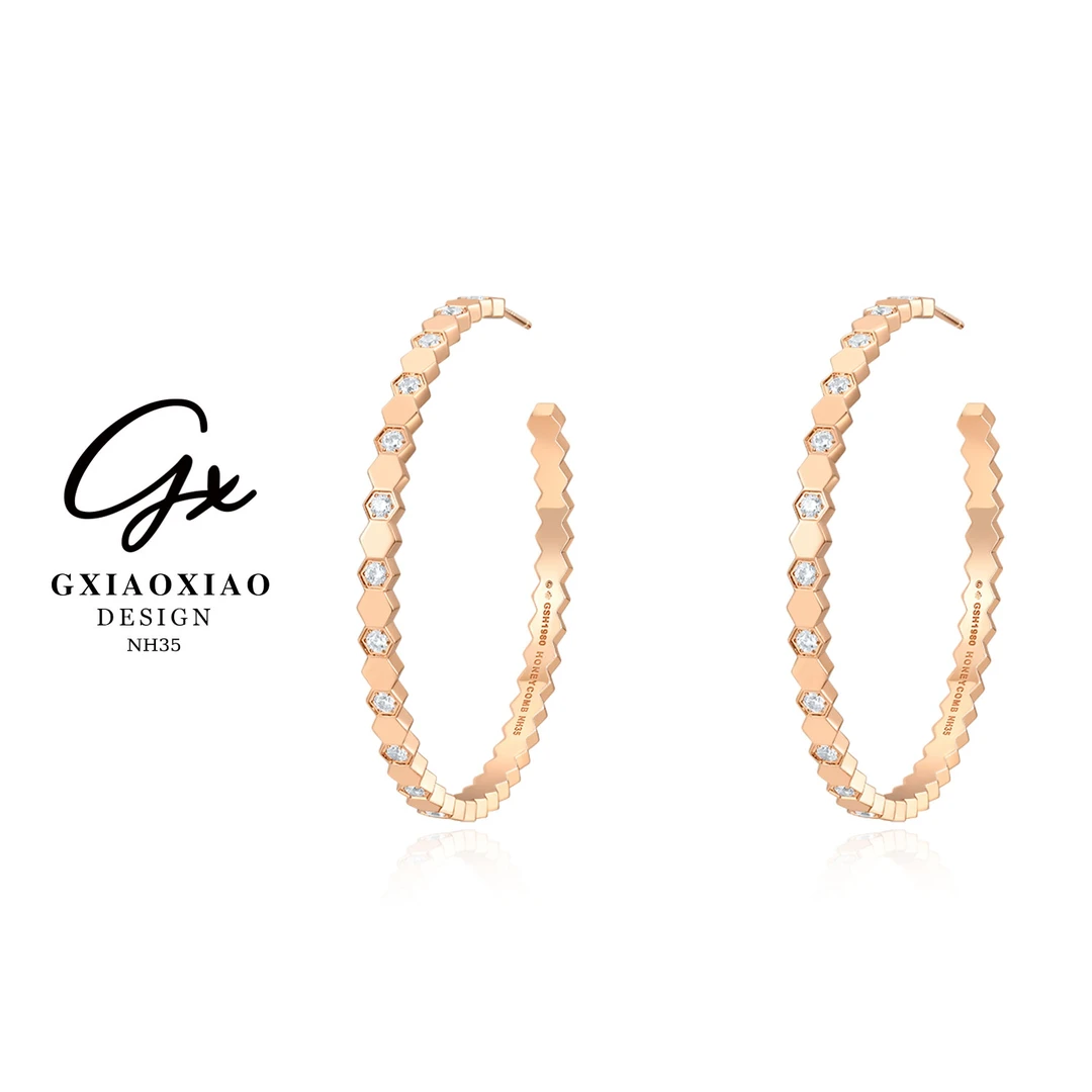 铜合金合成锆石耳饰 GXX 【大版】时尚轻奢气质蜂巢大C圈耳环 NH35