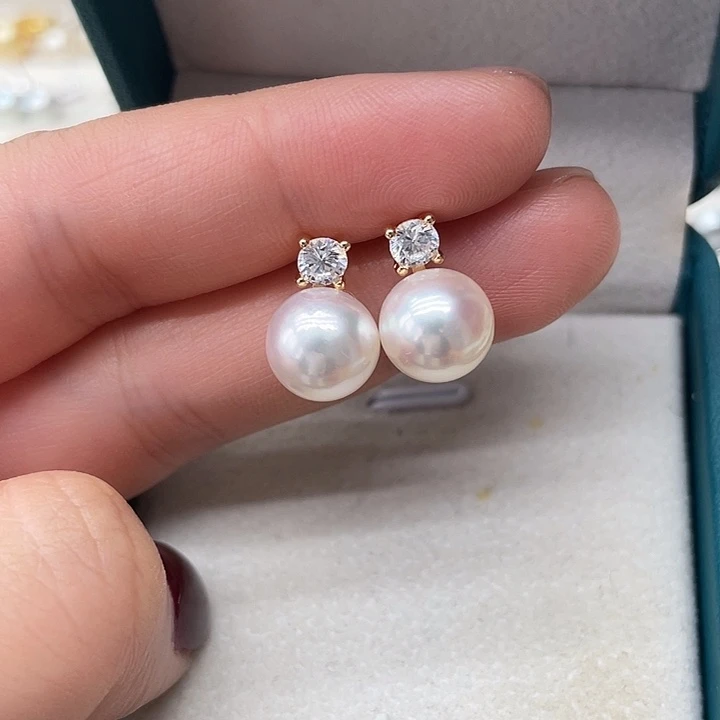 银S925镶嵌海水珍珠耳饰