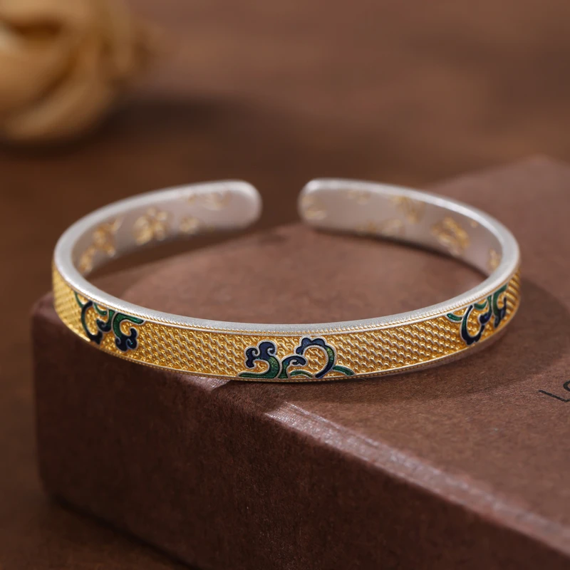 小银匠 足银手镯 新中式复古国风宫廷风彩色珐琅彩古典镯子礼物