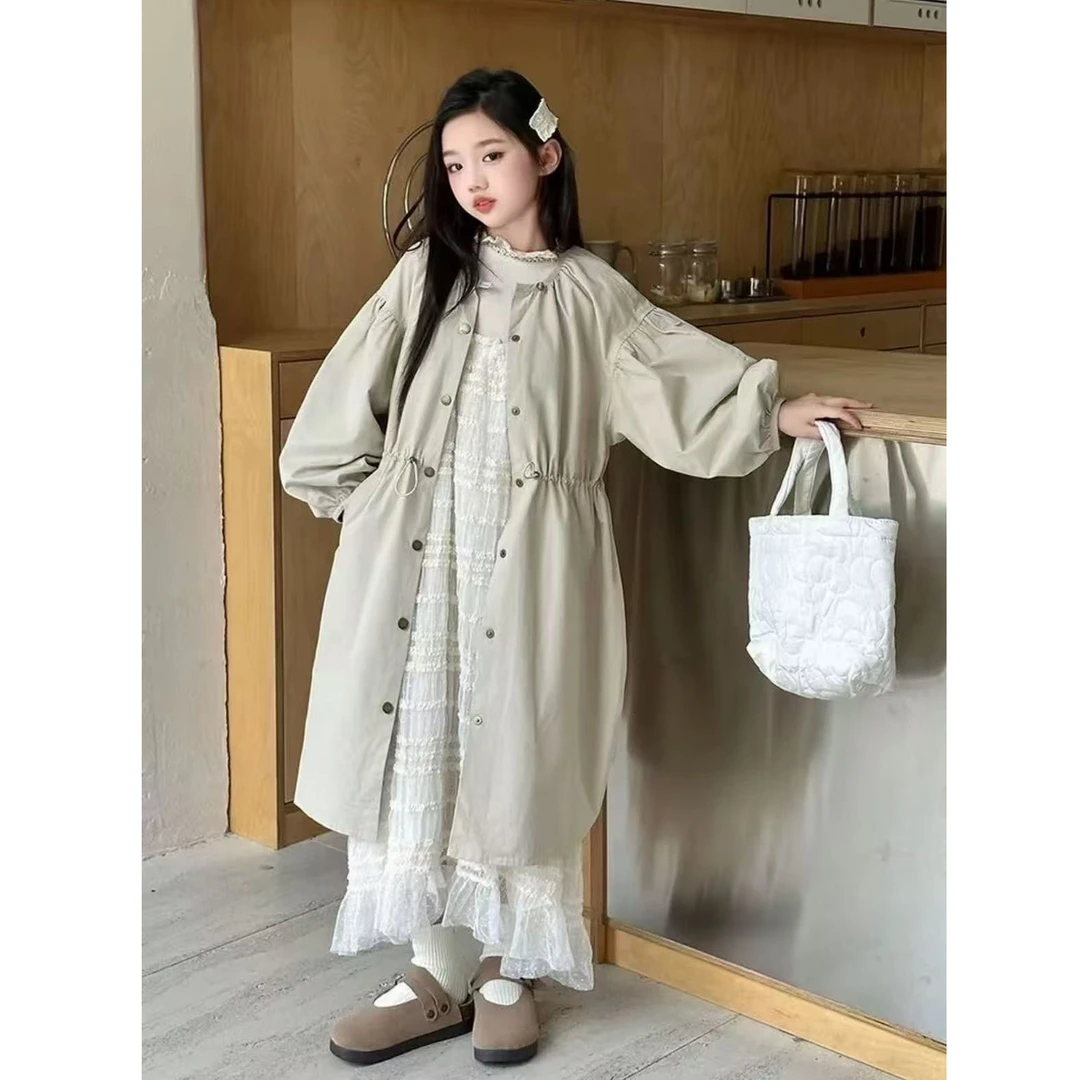 【两面穿】女童外套风衣春秋款2025新款儿童中长款韩范小女孩外套