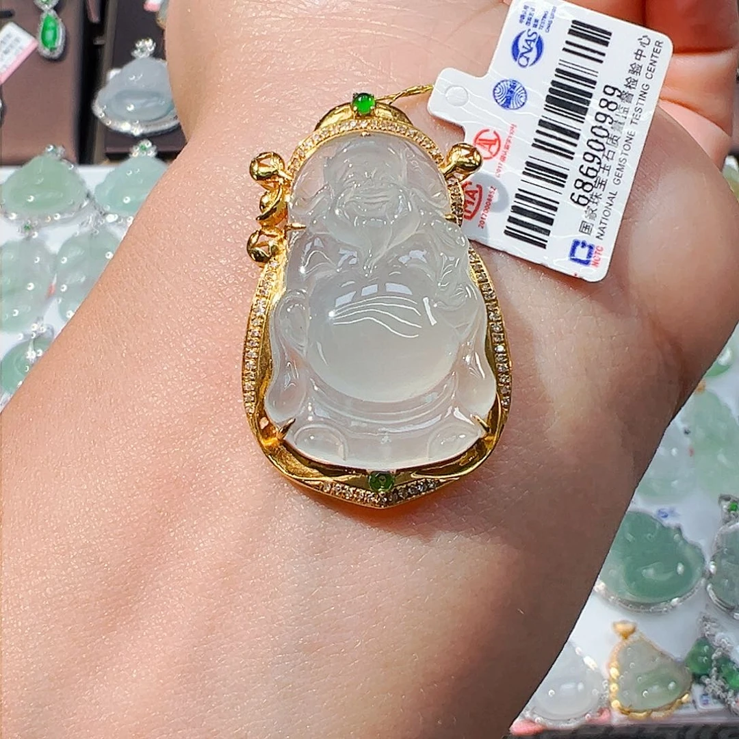 吊坠(不含链)18K金镶嵌翡翠财神爷