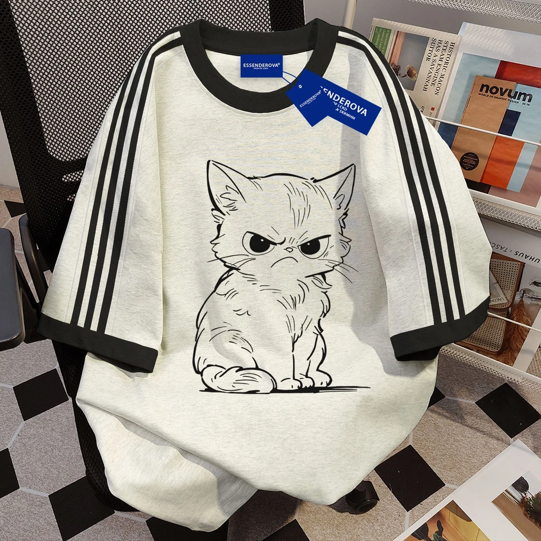 100%纯棉美式复古圆领短袖t恤男女夏季爆款宽松街头学生情侣上衣