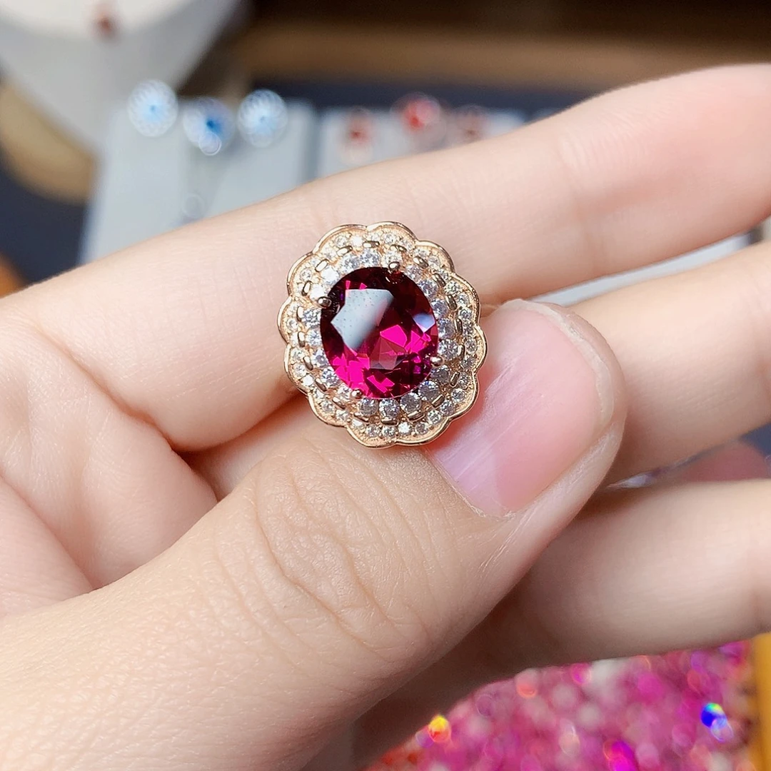 银S925镶嵌戒指石榴石天然镁铝