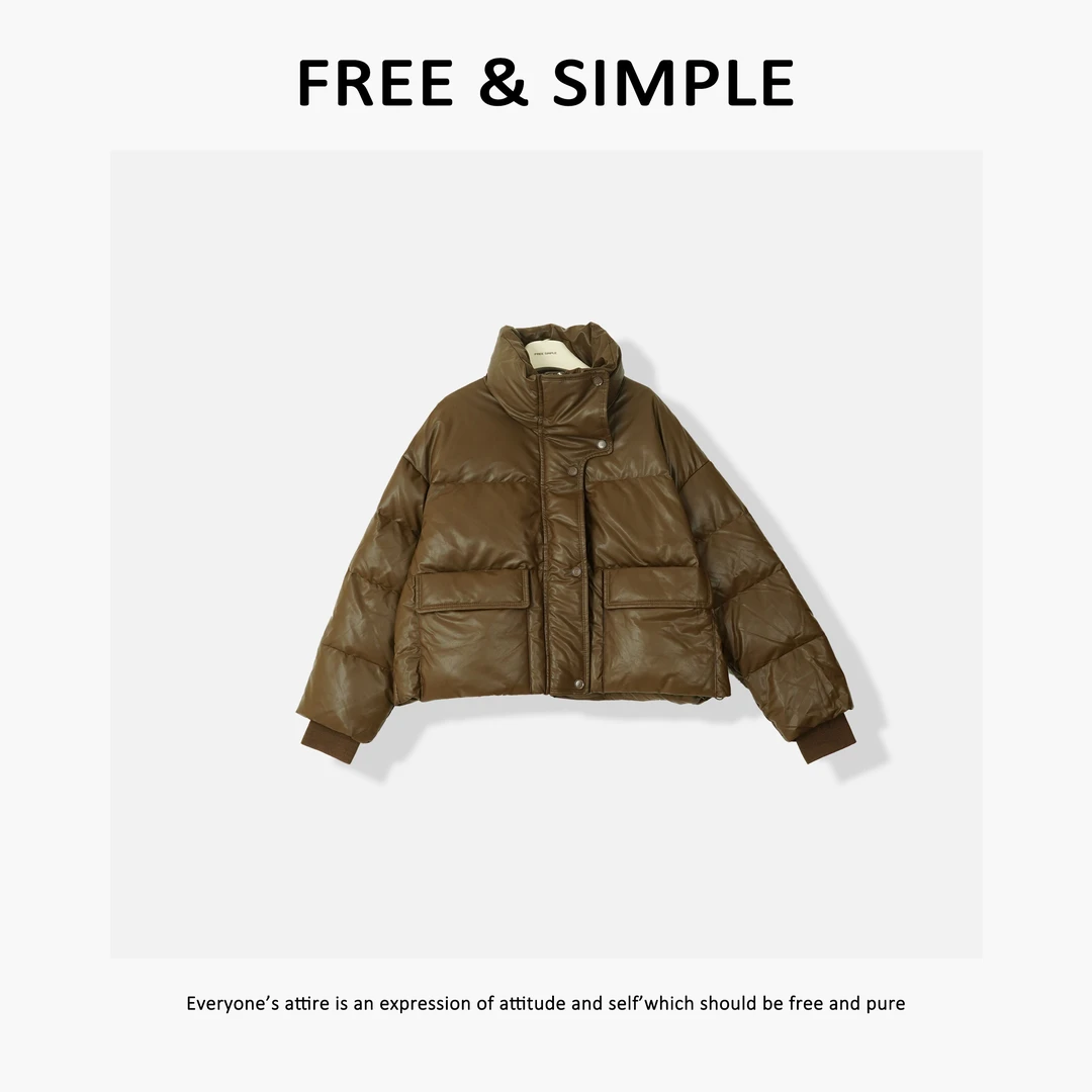 Free&Simple-‘’落雪‘’冬季韩版宽松立领短裤款大兜羽绒服-8242
