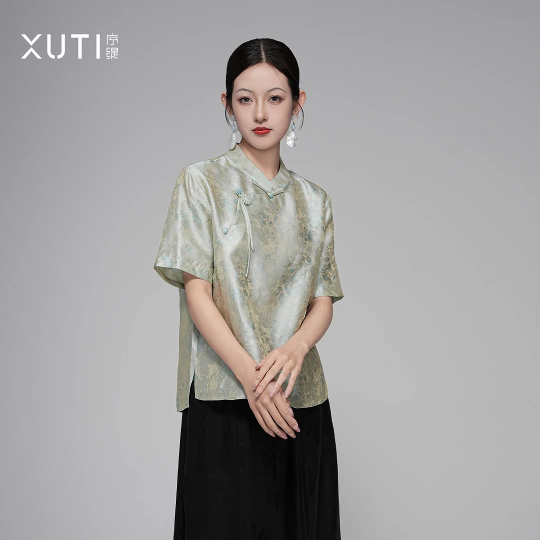 序缇『绿摇光』夏季新款复古国风新中式女装桑蚕丝上衣H49-JM-17003