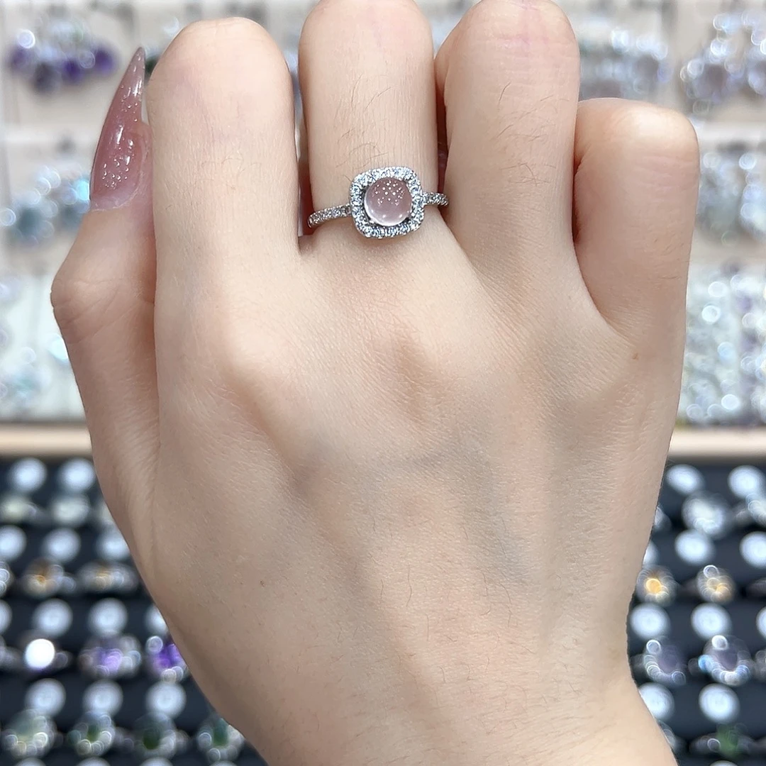 芙蓉石戒指银S925镶嵌