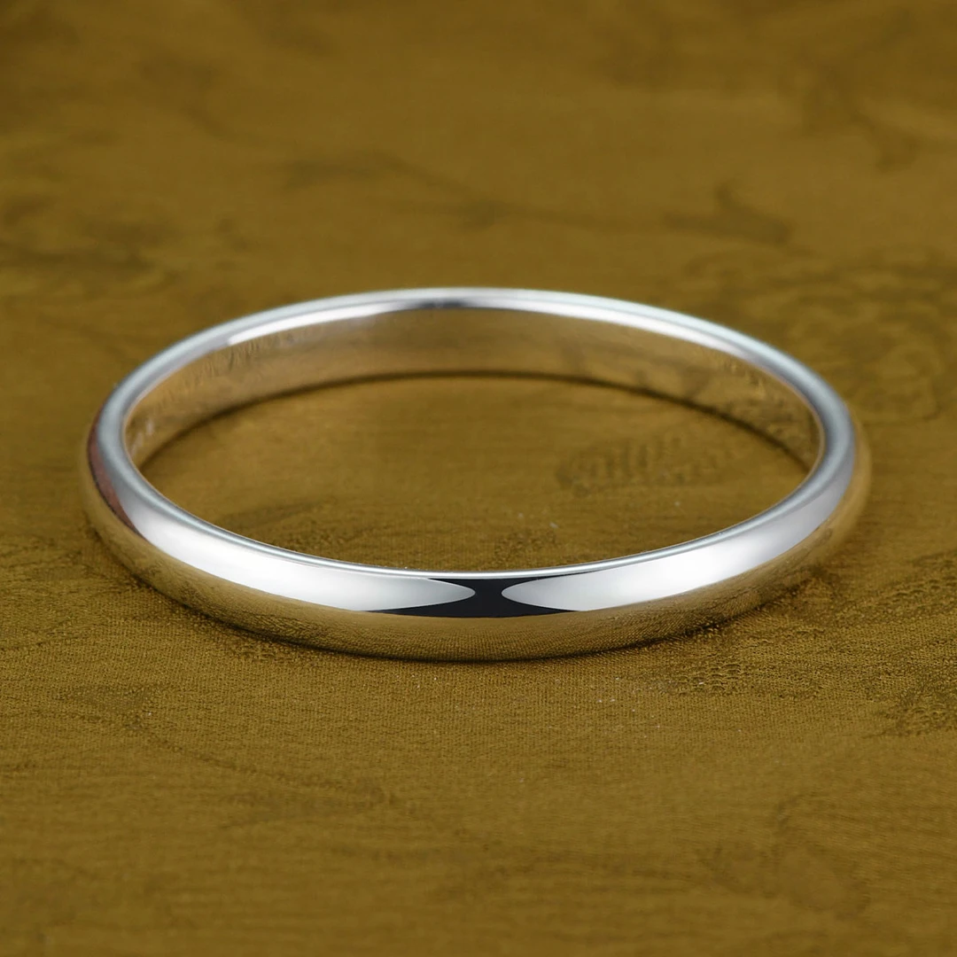 足银手镯 重工泥鳅背银手镯女款9999纯银闭口经典光面银镯子素圈