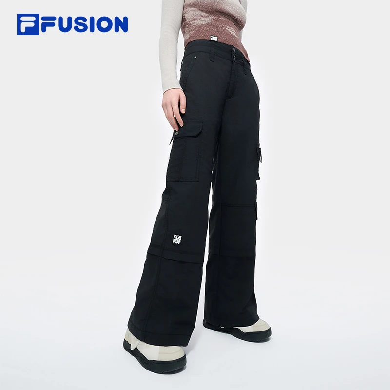 FILA FUSION梭织长裤女【春季新款时尚休闲宽松工装裤】T11W513801F