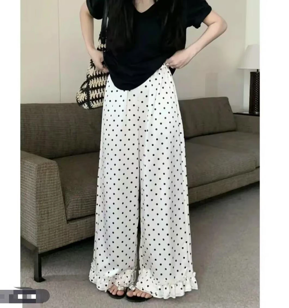休闲裤夏季时尚阔腿裤显瘦波点点点裤子夏季薄款女高腰