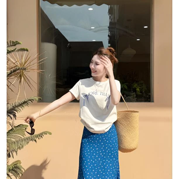 Sunshine【假日心情】简约时尚百搭韩系小众蝴蝶结装饰夏季t恤