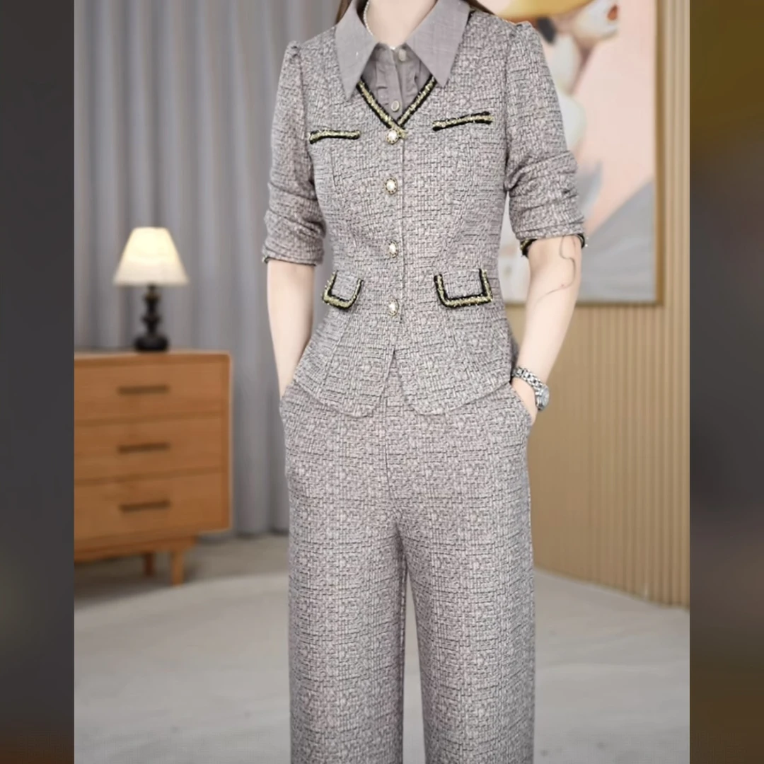 【上衣+裤子】2025秋冬季新款设计感气质减龄修身中长款两件套套裤