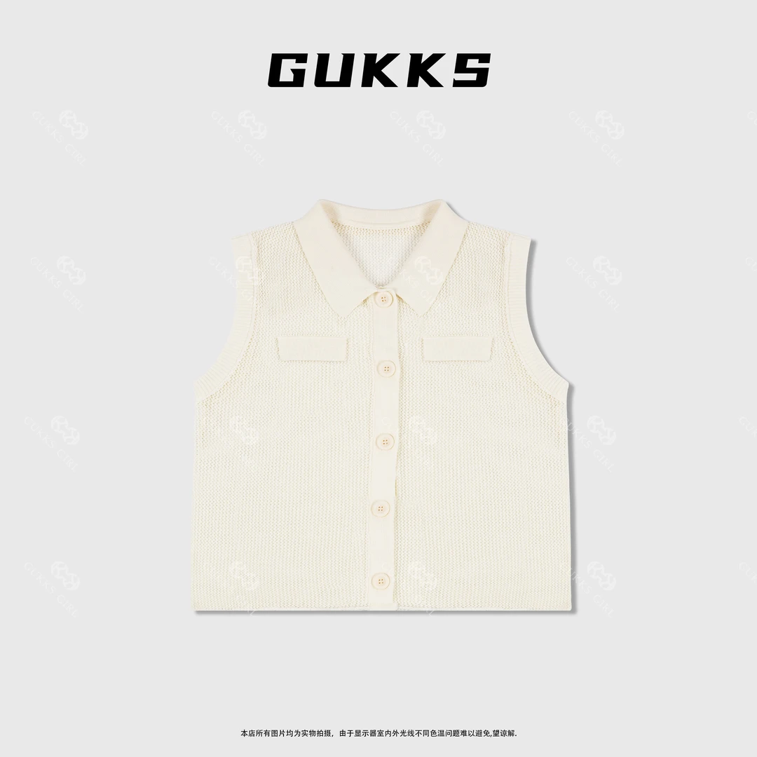 娜娜GUKKS『时光针』2025夏季薄纱针织翻领无袖马甲上衣