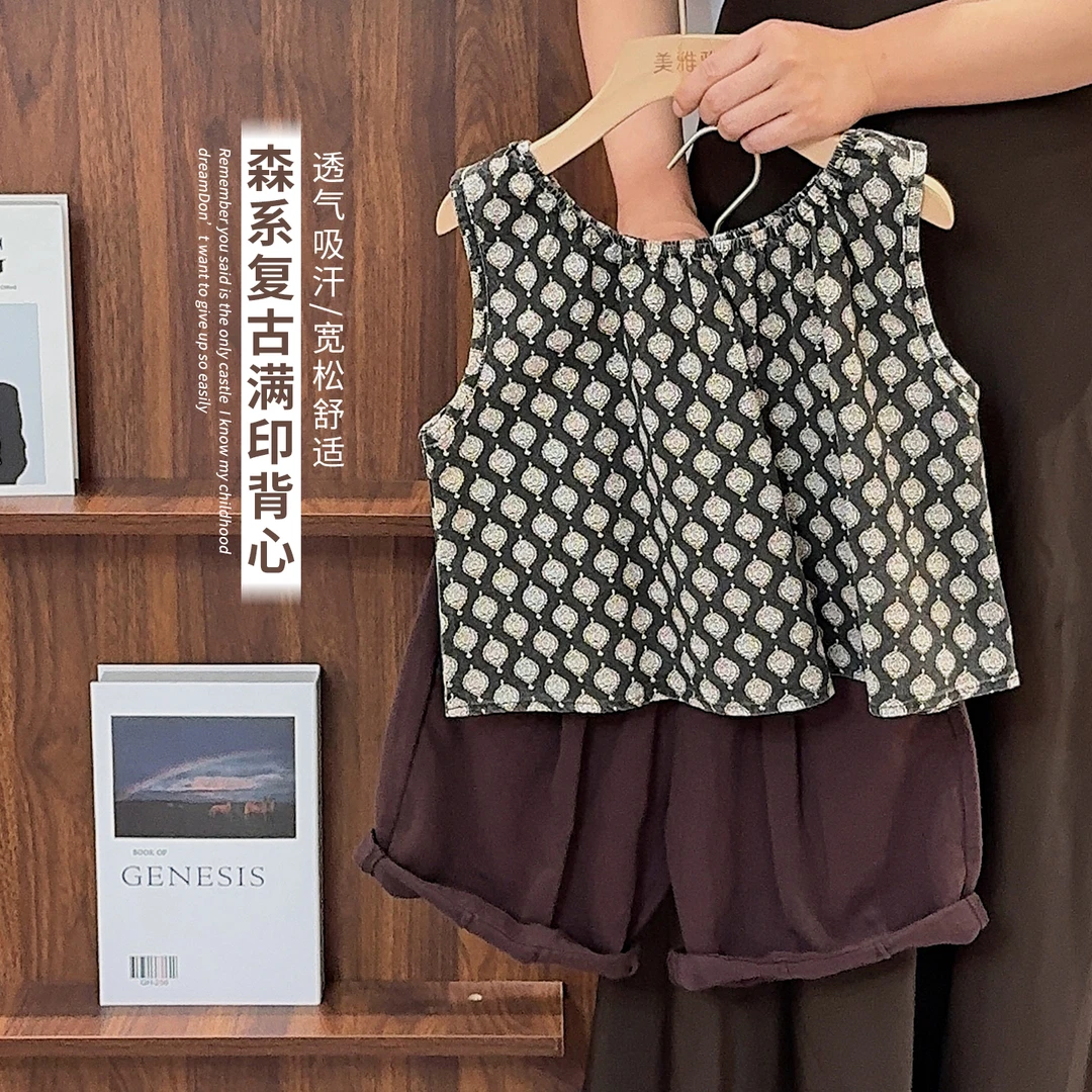 《设计师款》森系男童女童印花背心T恤休闲百搭无袖衫潮25XL1244