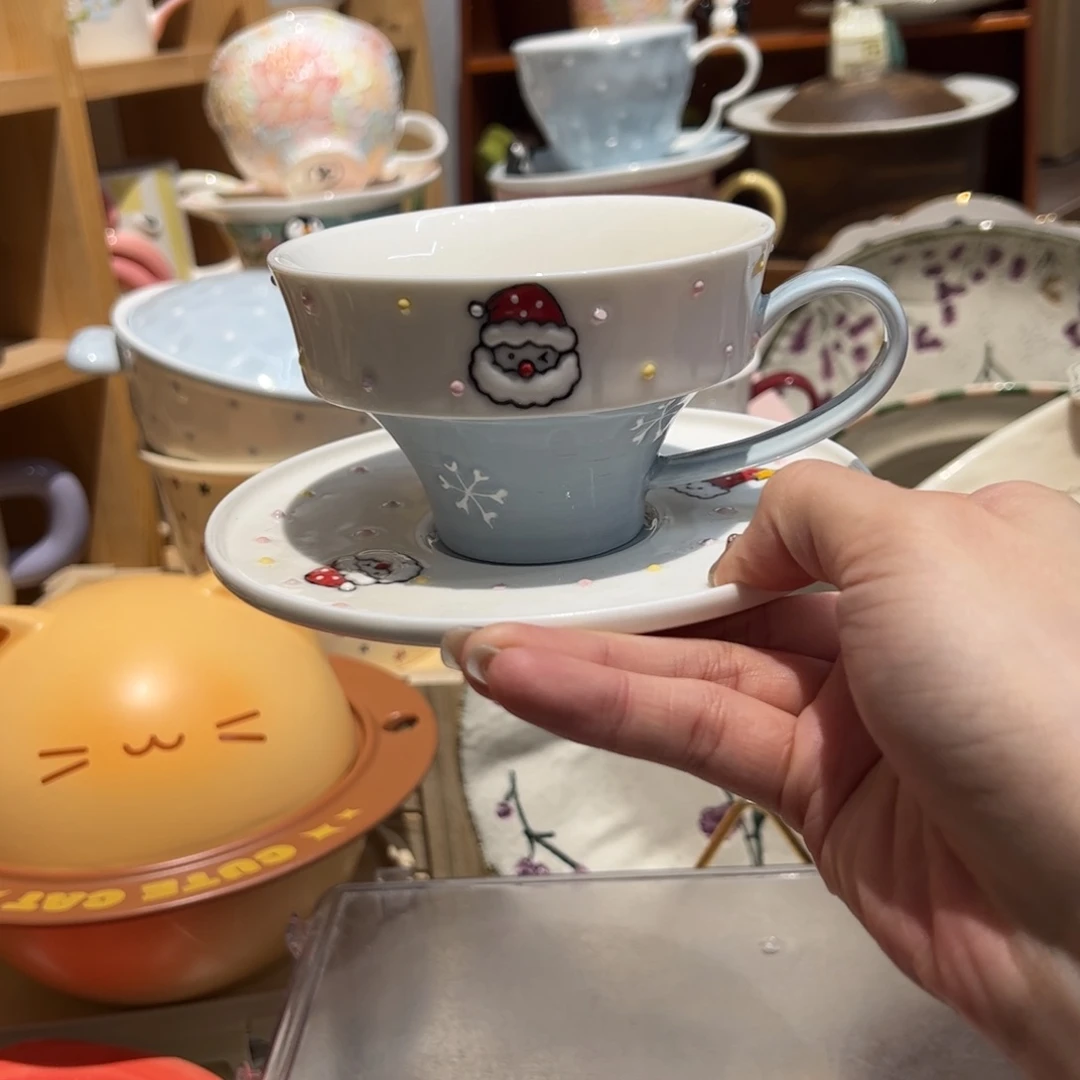 圣诞老人咖啡杯碟套装蓝色