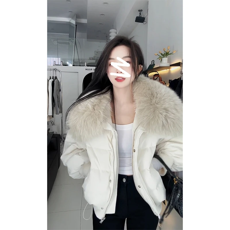 韩式大毛领短款棉服女2024冬季新款时尚年轻小个子保暖面包服外套