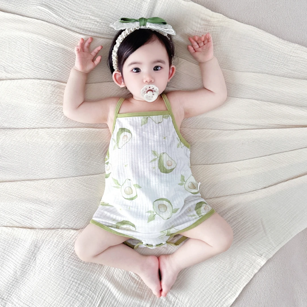 初生婴儿夏季薄款吊带包屁衣纯棉宽松无袖衣服a类可爱卡通空调服