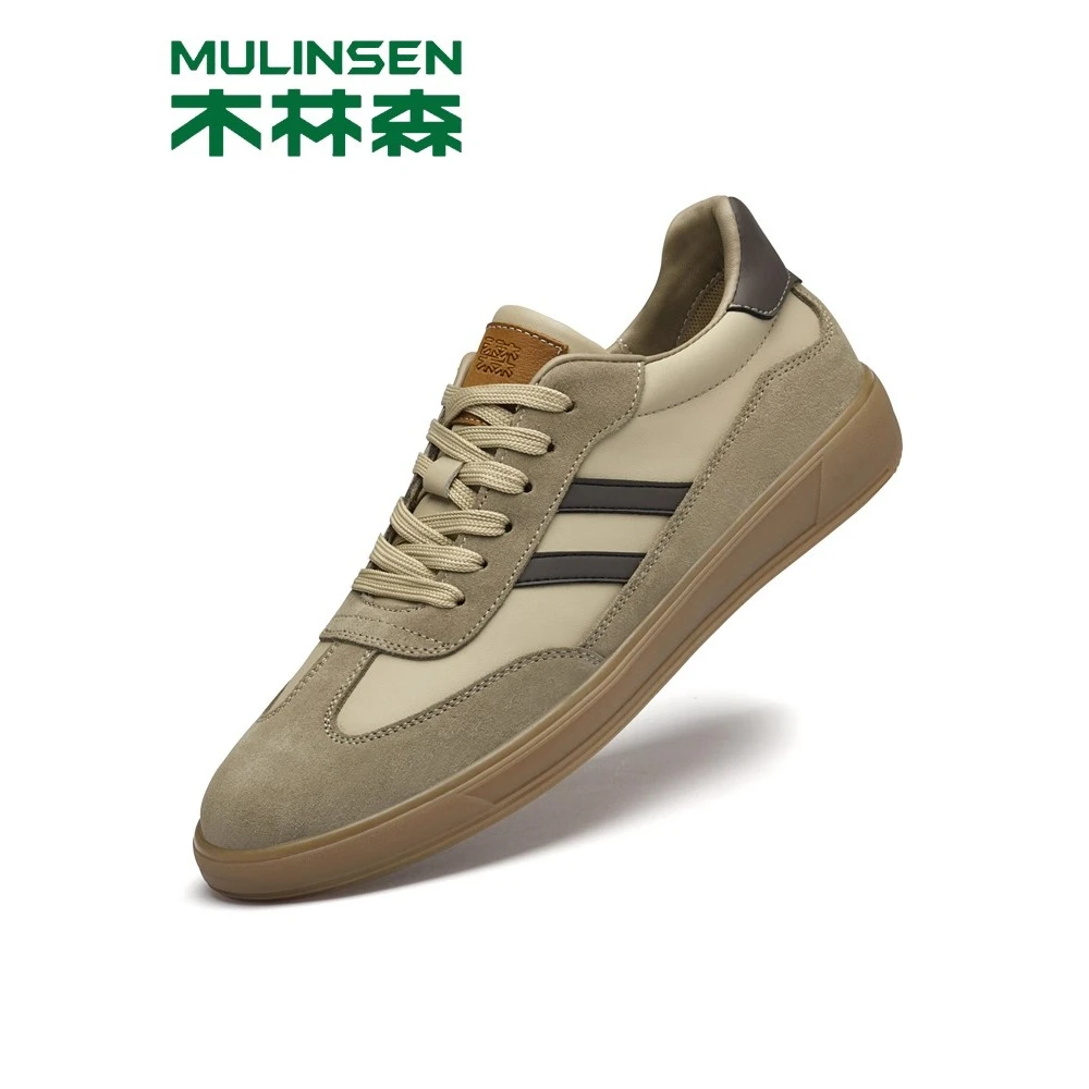 木林森男鞋秋季2025新款复古板鞋男真皮软底运动休闲鞋百搭德训鞋