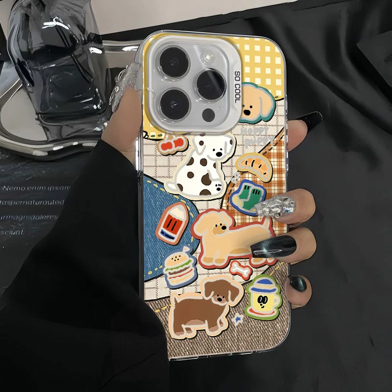 【彩银】拼贴狗狗适用于苹果16promax华为vivo小米oppo防摔手机壳
