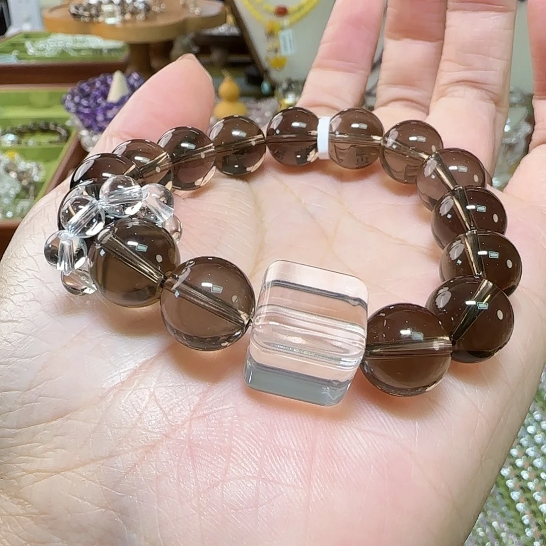 紫***᭡水晶未镶嵌手串天然茶晶单圈全净体